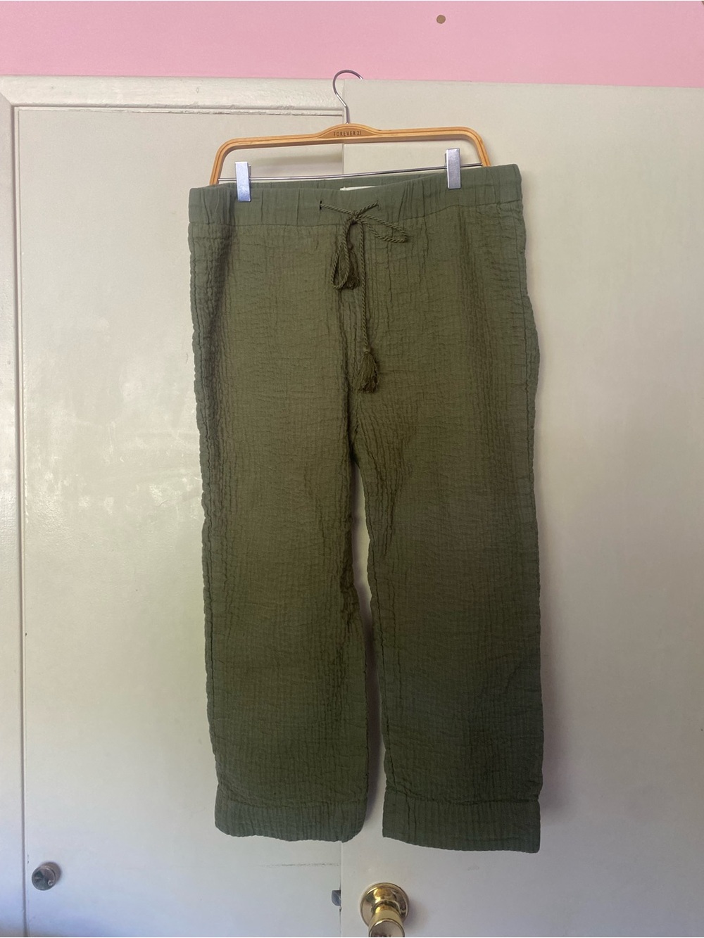Voloshin Olive Drawstring Cotton-Linen Pants size L